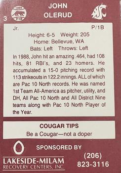 1989 Washington State Cougars #3 John Olerud Back