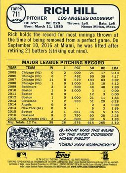 2017 Topps Heritage - Bright Yellow Backs #711 Rich Hill Back