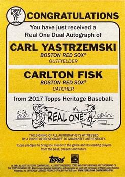 2017 Topps Heritage - Real One Dual Autographs #RODA-YF Carlton Fisk / Carl Yastrzemski Back