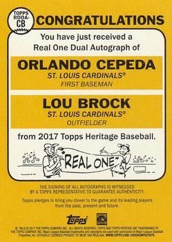 2017 Topps Heritage - Real One Dual Autographs #RODA-CB Lou Brock / Orlando Cepeda Back