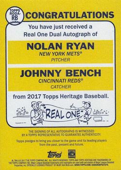 2017 Topps Heritage - Real One Dual Autographs #RODA-RB Nolan Ryan / Johnny Bench Back