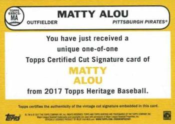 2017 Topps Heritage - 1968 Baseball Cut Signatures #68BCS-MA Matty Alou Back