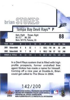 2003 Fleer Mystique - Blue Die Cut Rookie Unveiling #88 Brian Stokes Back