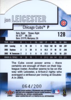 2003 Fleer Mystique - Blue Die Cut Rookie Unveiling #128 Jon Leicester Back