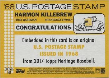 2017 Topps Heritage - 1968 U.S. Postage Stamp Relics #68PSR-HK Harmon Killebrew Back