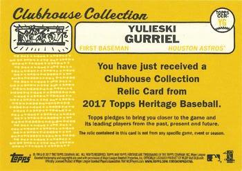 2017 Topps Heritage - Clubhouse Collection Relics #CCR-YG Yulieski Gurriel Back