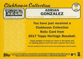 2017 Topps Heritage - Clubhouse Collection Relics #CCR-AG Adrian Gonzalez Back