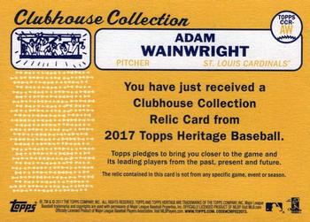 2017 Topps Heritage - Clubhouse Collection Relics #CCR-AW Adam Wainwright Back