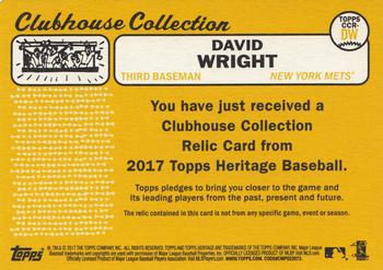 2017 Topps Heritage - Clubhouse Collection Relics #CCR-DW David Wright Back