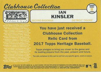 2017 Topps Heritage - Clubhouse Collection Relics #CCR-IK Ian Kinsler Back