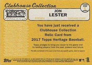 2017 Topps Heritage - Clubhouse Collection Relics #CCR-JL Jon Lester Back