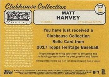 2017 Topps Heritage - Clubhouse Collection Relics #CCR-MH Matt Harvey Back