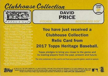 2017 Topps Heritage - Clubhouse Collection Relics Gold #CCR-DP David Price Back