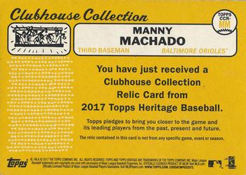 2017 Topps Heritage - Clubhouse Collection Relics Gold #CCR-MM Manny Machado Back