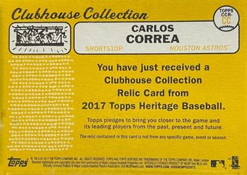 2017 Topps Heritage - Clubhouse Collection Relics Patch #CCR-CC Carlos Correa Back