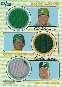 2017 Topps Heritage - Clubhouse Collection Triple Relics #CCTR-JHM Reggie Jackson / Rickey Henderson / Mark McGwire Front