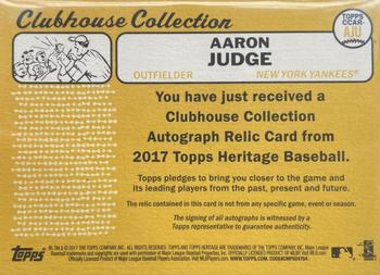 2017 Topps Heritage - Clubhouse Collection Autographed Relics #CCAR-AJU Aaron Judge Back