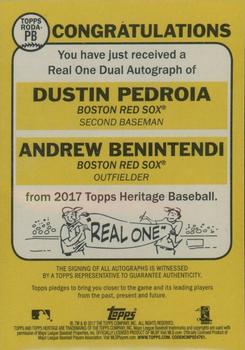 2017 Topps Heritage - Clubhouse Collection Dual Autographed Relics #CCDAR-PB Andrew Benintendi / Dustin Pedroia Back