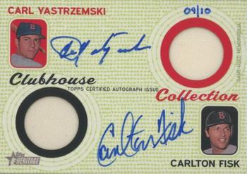 2017 Topps Heritage - Clubhouse Collection Dual Autographed Relics #CCDAR-YF Carlton Fisk / Carl Yastrzemski Front