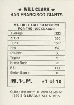 1990 M.V.P. Big League All Stars (unlicensed) #1 Will Clark Back
