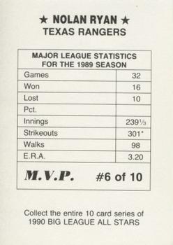 1990 M.V.P. Big League All Stars (unlicensed) #6 Nolan Ryan Back