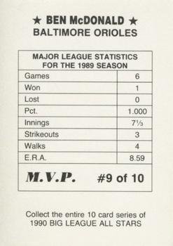 1990 M.V.P. Big League All Stars (unlicensed) #9 Ben McDonald Back