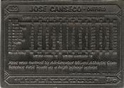 1987 Topps Gallery of Champions Bronze #620 Jose Canseco Back