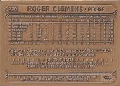 1987 Topps Gallery of Champions Bronze #340 Roger Clemens Back