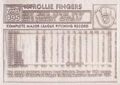 1984 Topps Gallery of Immortals Silver #4 Rollie Fingers Back