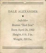 1933 Tattoo Orbit (R305) #NNO Dale Alexander Back