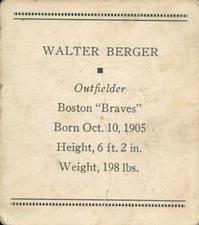 1933 Tattoo Orbit (R305) #NNO Walter Berger Back