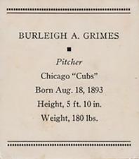 1933 Tattoo Orbit (R305) #NNO Burleigh A. Grimes Back
