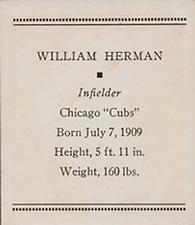 1933 Tattoo Orbit (R305) #NNO William Herman Back