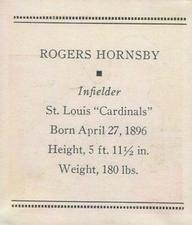 1933 Tattoo Orbit (R305) #NNO Rogers Hornsby Back