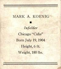 1933 Tattoo Orbit (R305) #NNO Mark Koenig Back