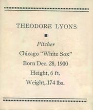 1933 Tattoo Orbit (R305) #NNO Ted Lyons Back