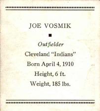 1933 Tattoo Orbit (R305) #NNO Joe Vosmik Back