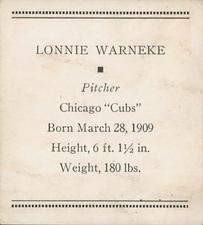 1933 Tattoo Orbit (R305) #NNO Lonnie Warneke Back