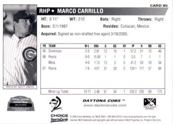 2008 Choice Daytona Cubs #05 Marco Carrillo Back