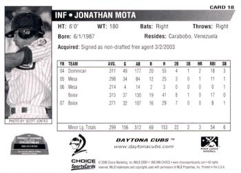 2008 Choice Daytona Cubs #18 Jonathan Mota Back