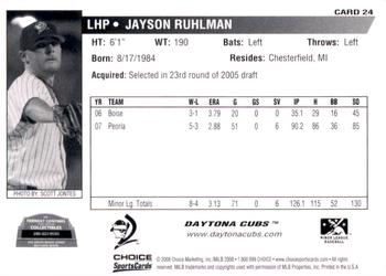 2008 Choice Daytona Cubs #24 Jayson Ruhlman Back