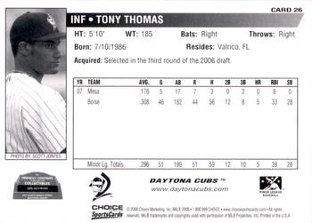 2008 Choice Daytona Cubs #26 Tony Thomas Back