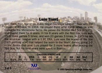 1993 Spectrum Diamond Club Red Sox #5 Luis Tiant Back