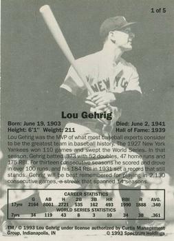 1993 Spectrum HOF II #1 Lou Gehrig Back