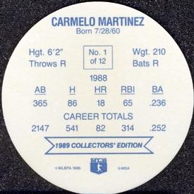 1989 Bimbo Super Stars Discs #1 Carmelo Martinez Back