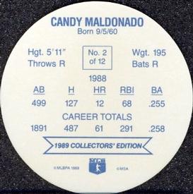 1989 Bimbo Super Stars Discs #2 Candy Maldonado Back