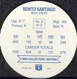 1989 Bimbo Super Stars Discs #3 Benito Santiago Back