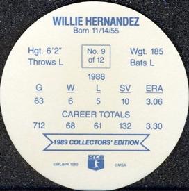 1989 Bimbo Super Stars Discs #9 Willie Hernandez Back