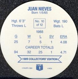 1989 Bimbo Super Stars Discs #10 Juan Nieves Back
