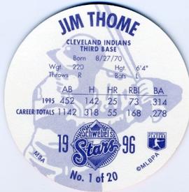 1996 Schwebel's Stars #1 Jim Thome Back